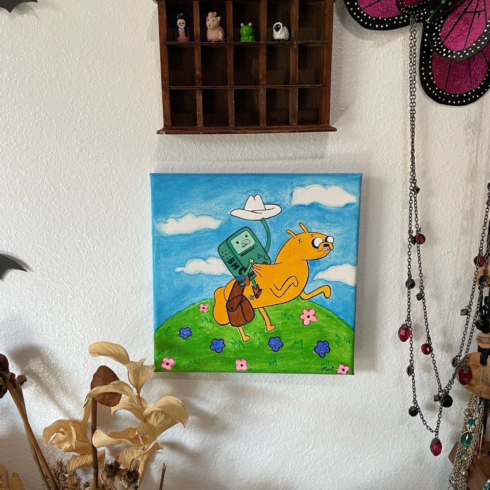 Adventure time cowboy beemo riding Jake the dog hand painted canvas art - Picture 3 of 16
